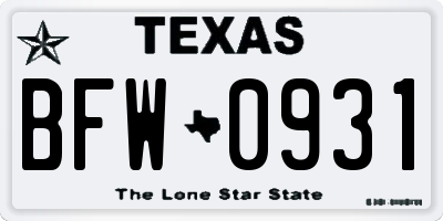 TX license plate BFW0931