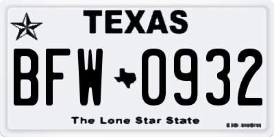 TX license plate BFW0932