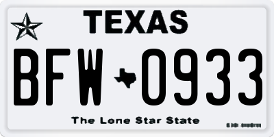 TX license plate BFW0933