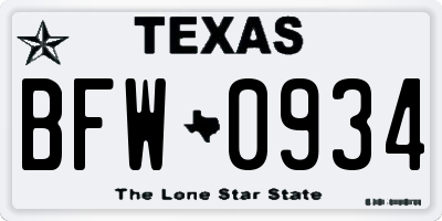 TX license plate BFW0934