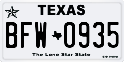 TX license plate BFW0935