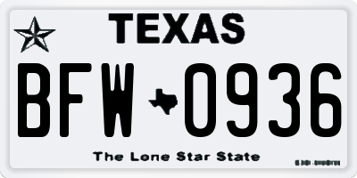 TX license plate BFW0936