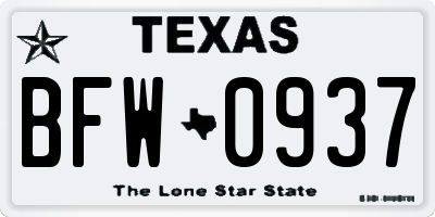 TX license plate BFW0937