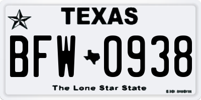 TX license plate BFW0938
