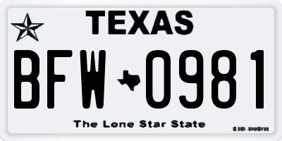 TX license plate BFW0981