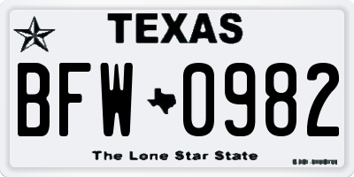 TX license plate BFW0982