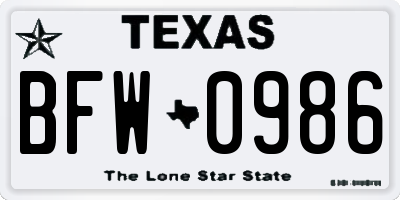 TX license plate BFW0986