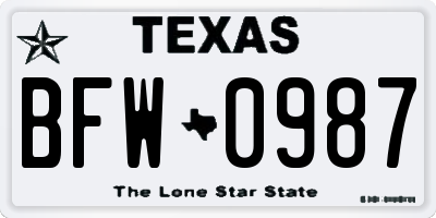 TX license plate BFW0987