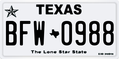 TX license plate BFW0988