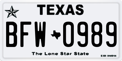 TX license plate BFW0989