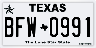 TX license plate BFW0991