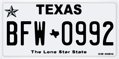 TX license plate BFW0992