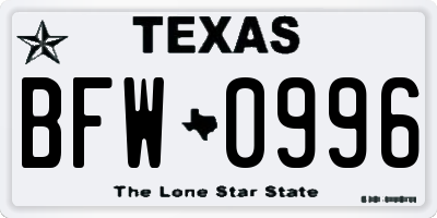 TX license plate BFW0996