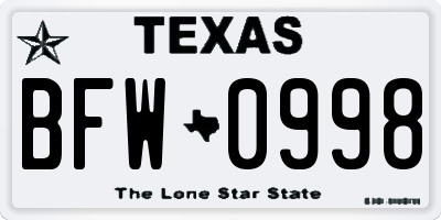 TX license plate BFW0998