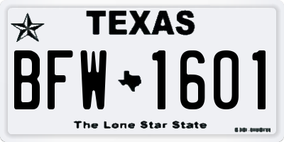 TX license plate BFW1601