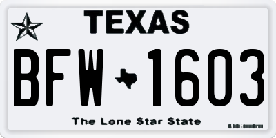 TX license plate BFW1603