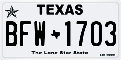 TX license plate BFW1703