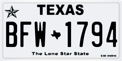 TX license plate BFW1794