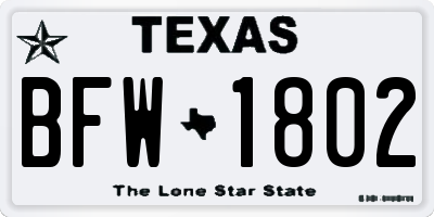 TX license plate BFW1802