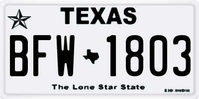 TX license plate BFW1803