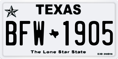 TX license plate BFW1905