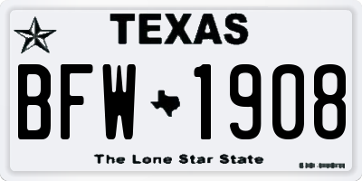 TX license plate BFW1908