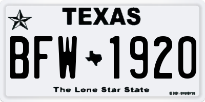 TX license plate BFW1920