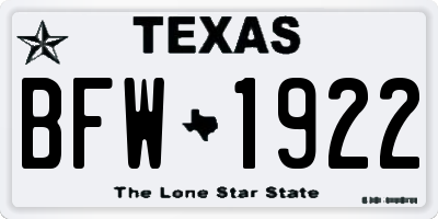 TX license plate BFW1922