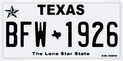 TX license plate BFW1926