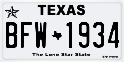 TX license plate BFW1934