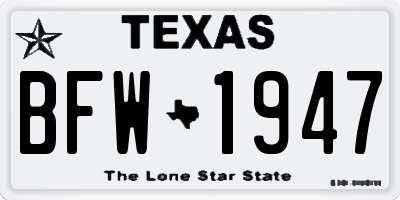 TX license plate BFW1947