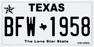 TX license plate BFW1958