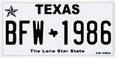 TX license plate BFW1986
