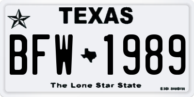 TX license plate BFW1989