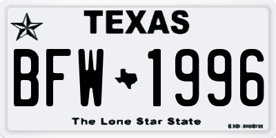 TX license plate BFW1996