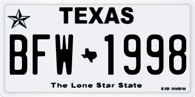 TX license plate BFW1998
