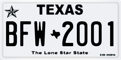 TX license plate BFW2001
