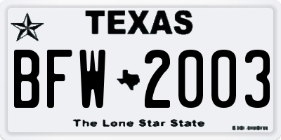 TX license plate BFW2003