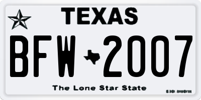 TX license plate BFW2007