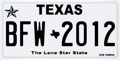 TX license plate BFW2012