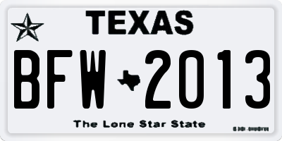 TX license plate BFW2013