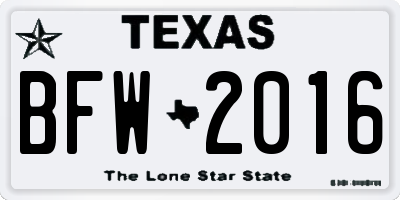 TX license plate BFW2016