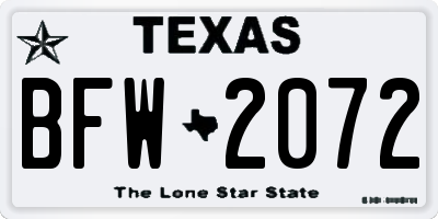 TX license plate BFW2072