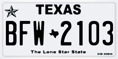 TX license plate BFW2103