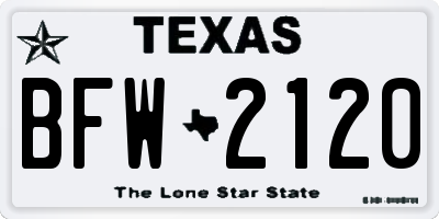 TX license plate BFW2120