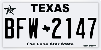 TX license plate BFW2147