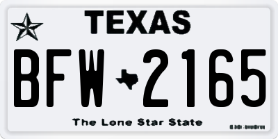 TX license plate BFW2165