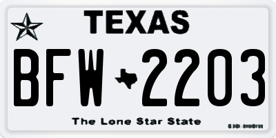 TX license plate BFW2203
