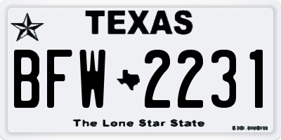 TX license plate BFW2231