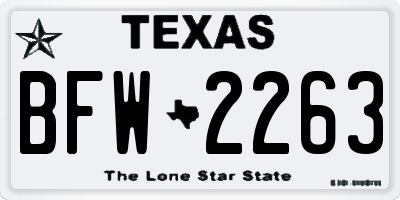 TX license plate BFW2263